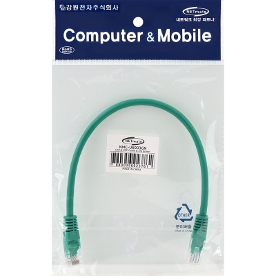 강원전자 넷메이트 CAT.6 UTP 랜 케이블 0.3m, 그린 NMC-U6003GN